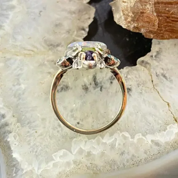 Carolyn Pollack Sterling Silver Elongated Multi Gemstone Ring Size 8 For Women - Picture 8 of 10